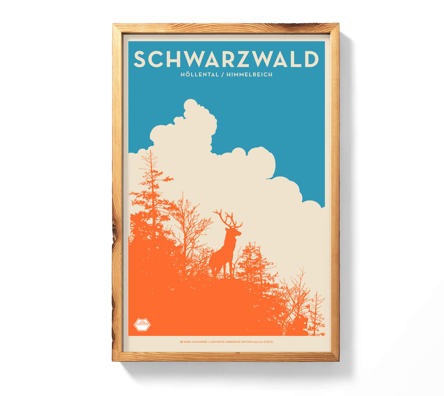 Schwarzwald Himmelreich Höllental Hirschsprung Poster Plakat Black Forest Siebdruck Wandern 