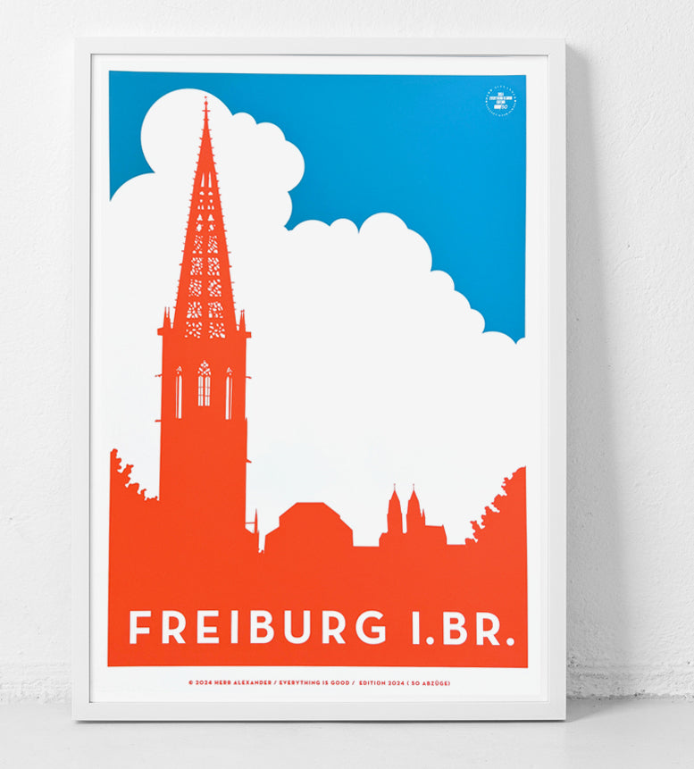Freiburg Münster – Heritage Petrolblau, handgedruckter Siebdruck